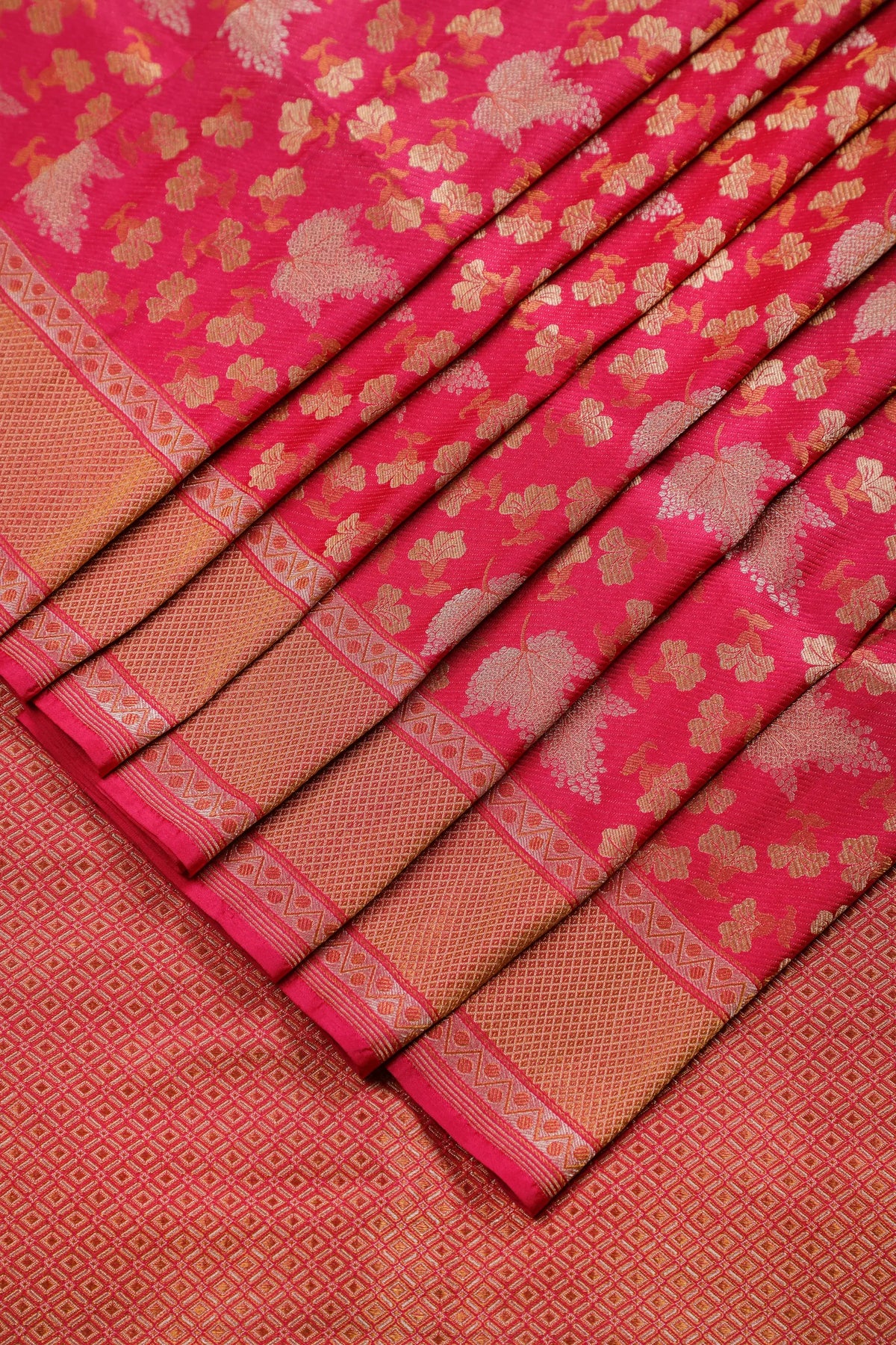 Raani Pink Benarasi Katan Pure Silk Saree
