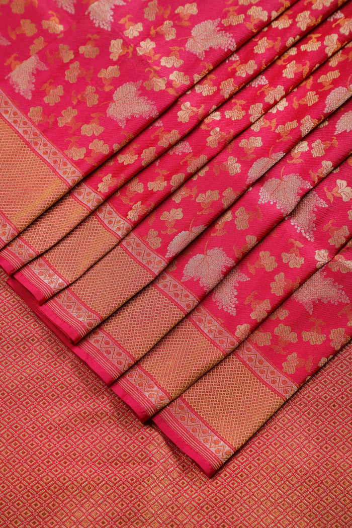 Raani Pink Benarasi Katan Pure Silk Saree