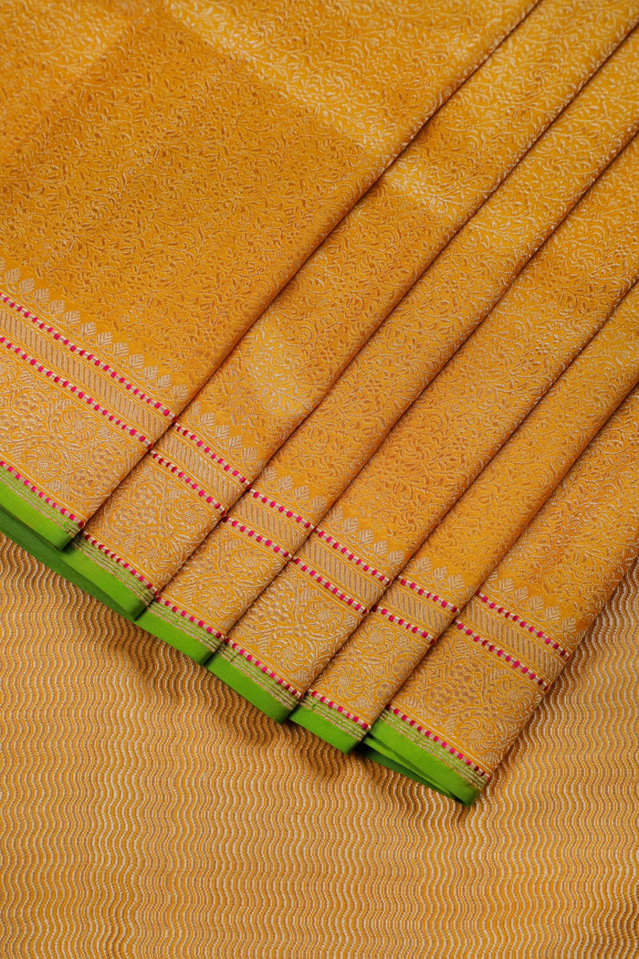 Fresh Yellow Handloom Benarasi Katan Silk Saree - Kadhua Weaving