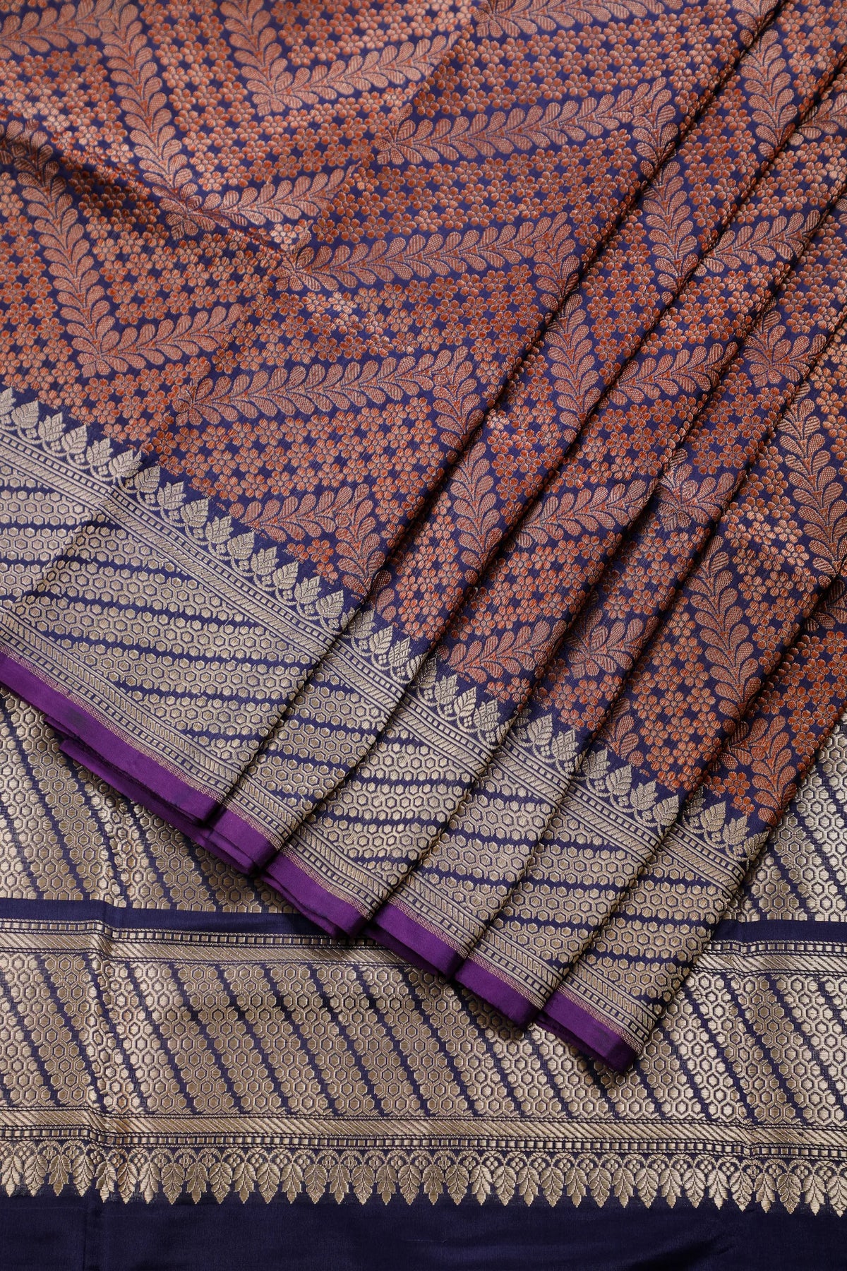 Ink Blue Handloom Pure Silk Benarasi Saree in Kadhua Weave