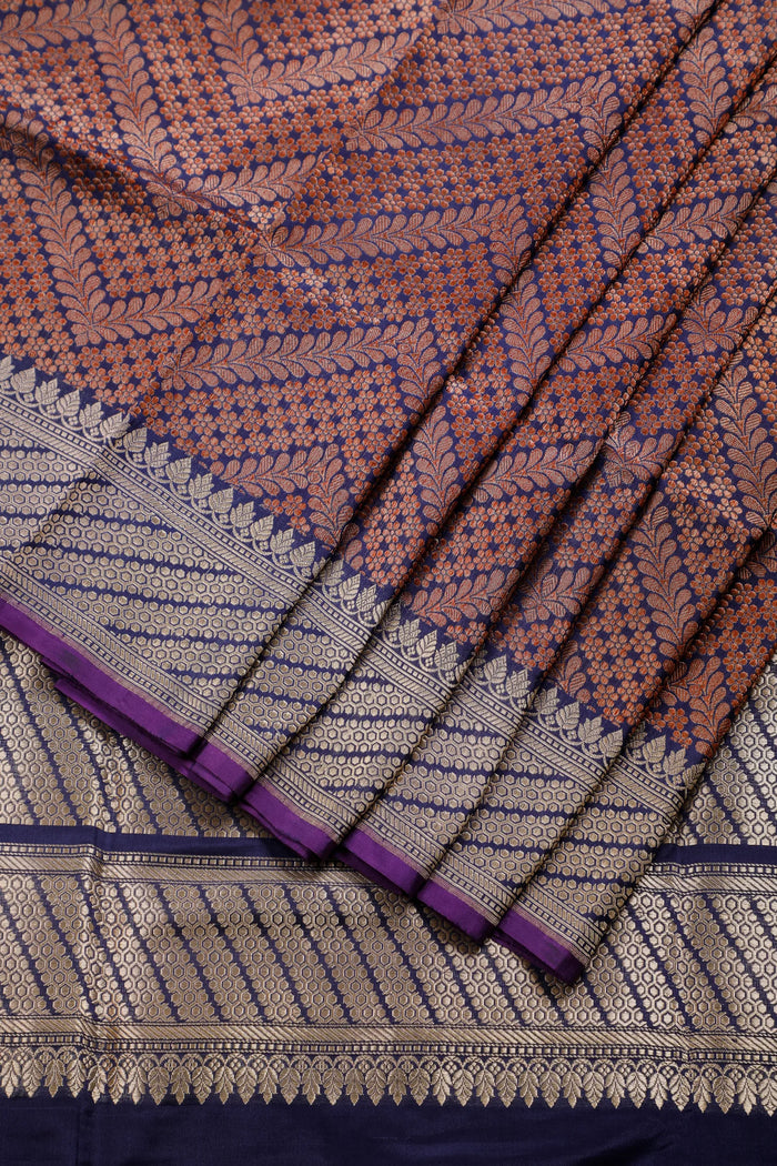 Ink Blue Handloom Pure Silk Benarasi Saree in Kadhua Weave