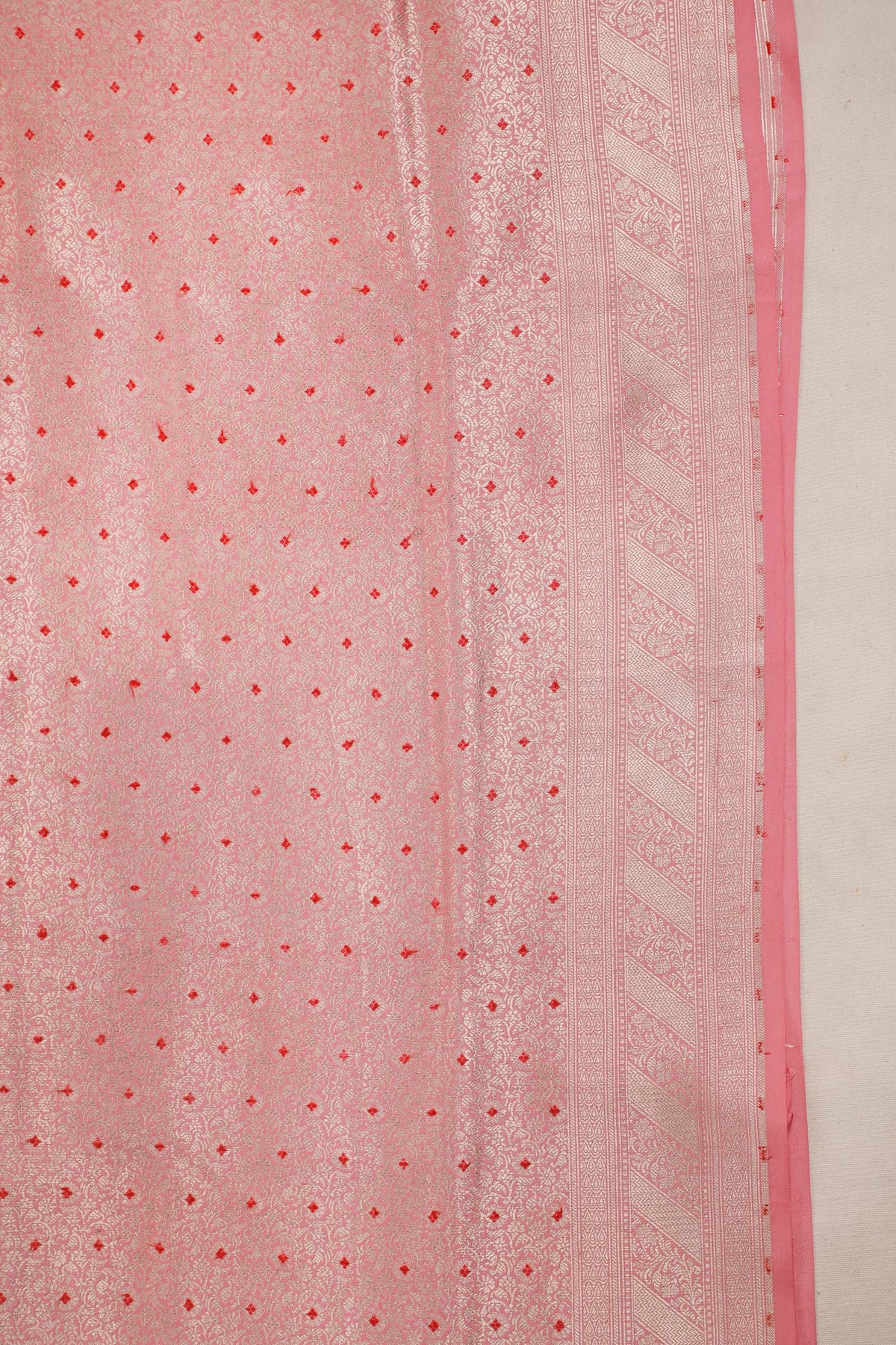 Baby Pink Handloom Benarasi Katan Silk Saree with Red Meenakari Work
