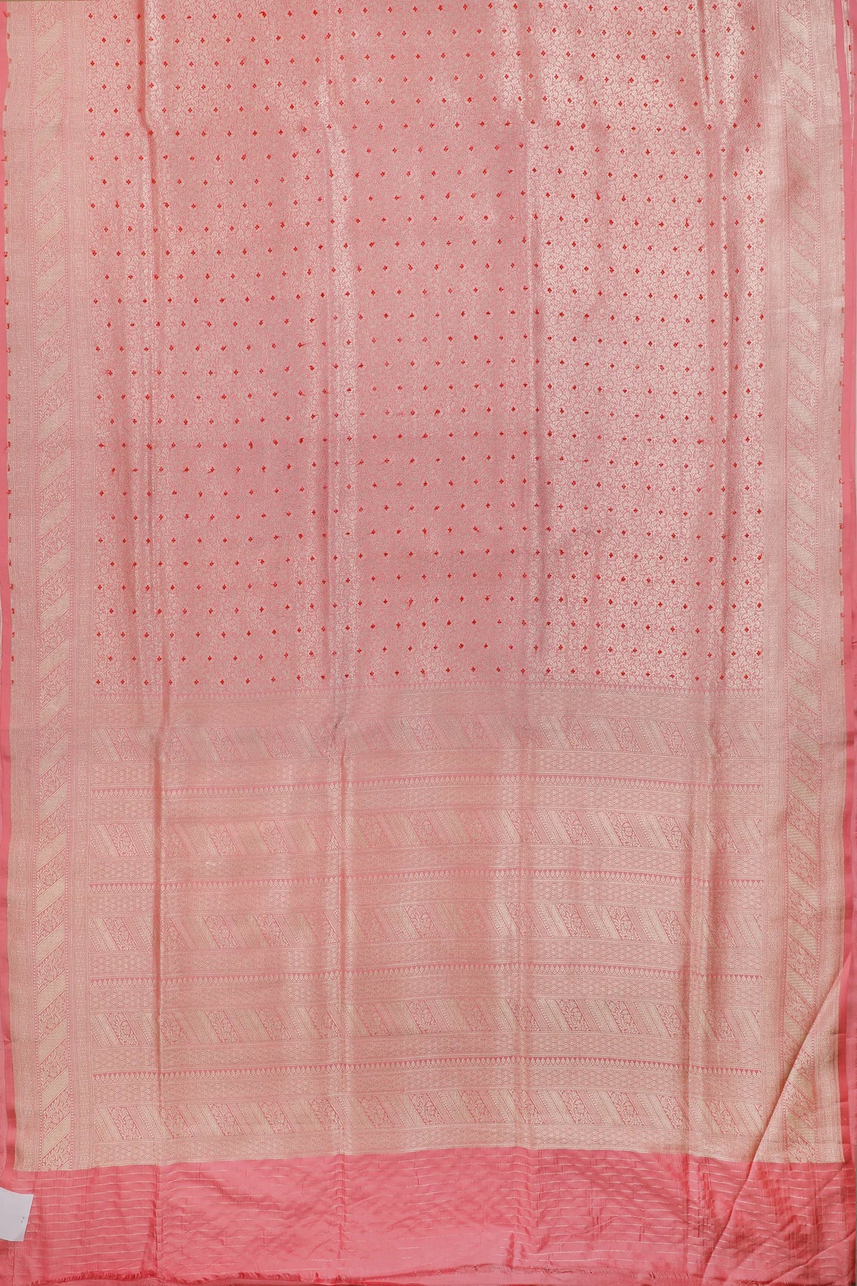 Baby Pink Handloom Benarasi Katan Silk Saree with Red Meenakari Work