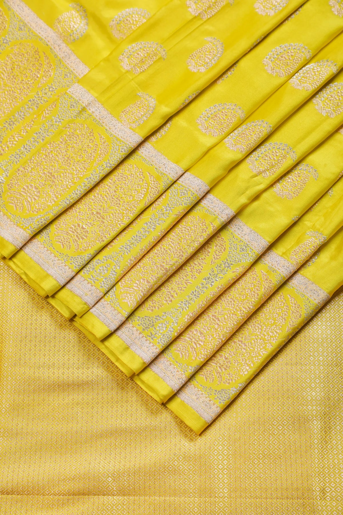 Neon Yellow Handloom Benarasi Katan Silk Saree