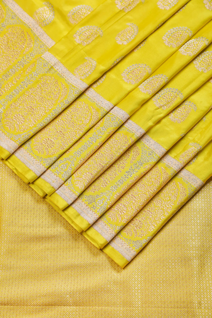 Neon Yellow Handloom Benarasi Katan Silk Saree