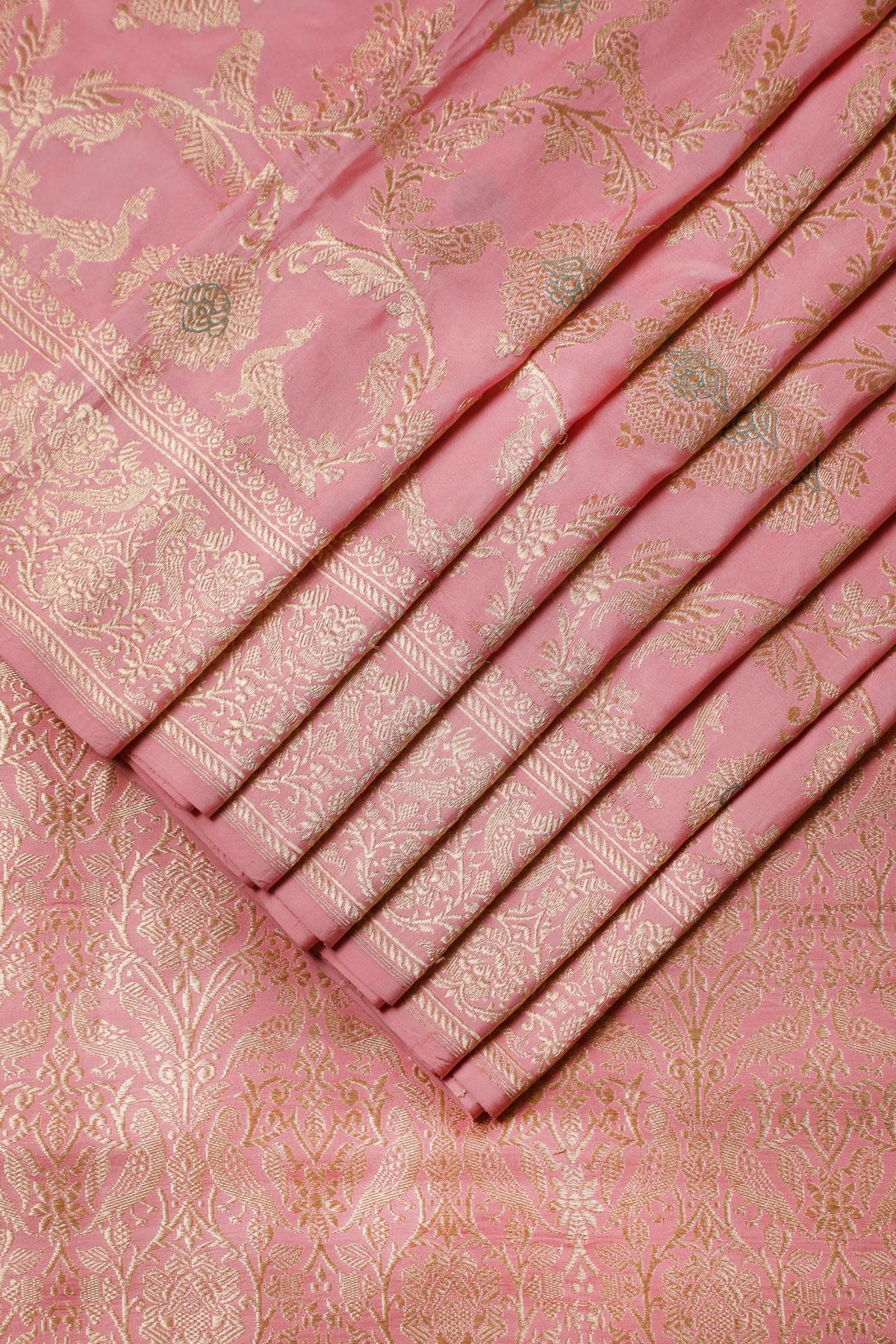 Baby Pink Handloom Benarasi Katan Silk Saree - Kadhua Weaving