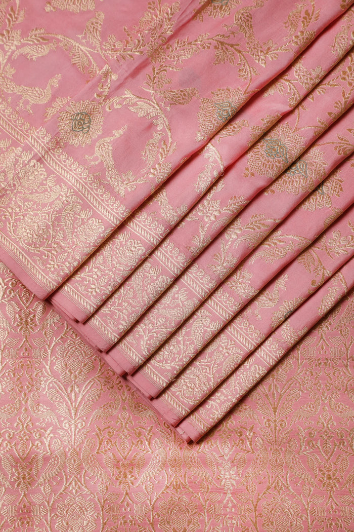 Baby Pink Handloom Benarasi Katan Silk Saree - Kadhua Weaving