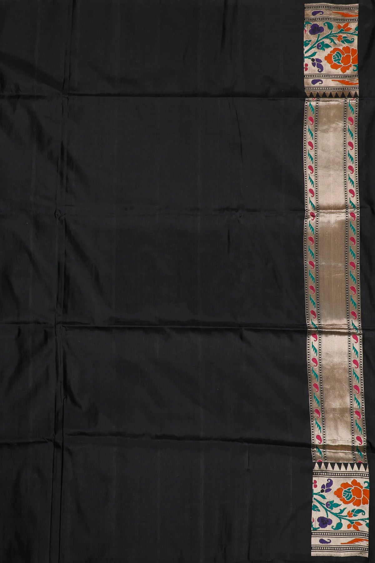Black Handloom Benarasi Pure Silk Saree with Multicoloured Meenakari