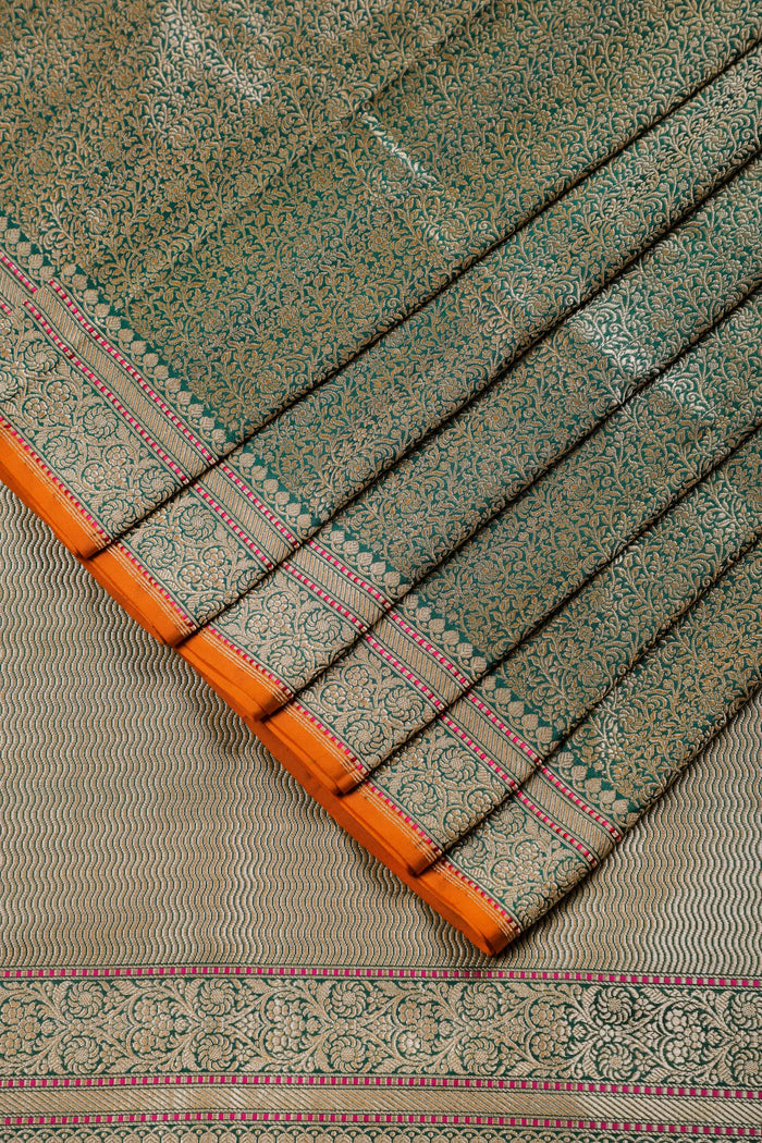 Emerald Green Handloom Benarasi Katan Silk Saree - Kadhua Weaving