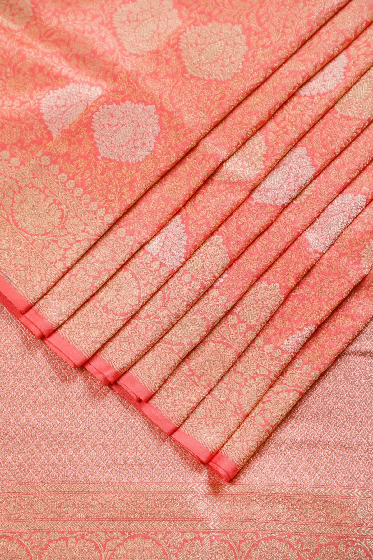 Peach Handloom Benarasi Brocade Katan Silk Saree