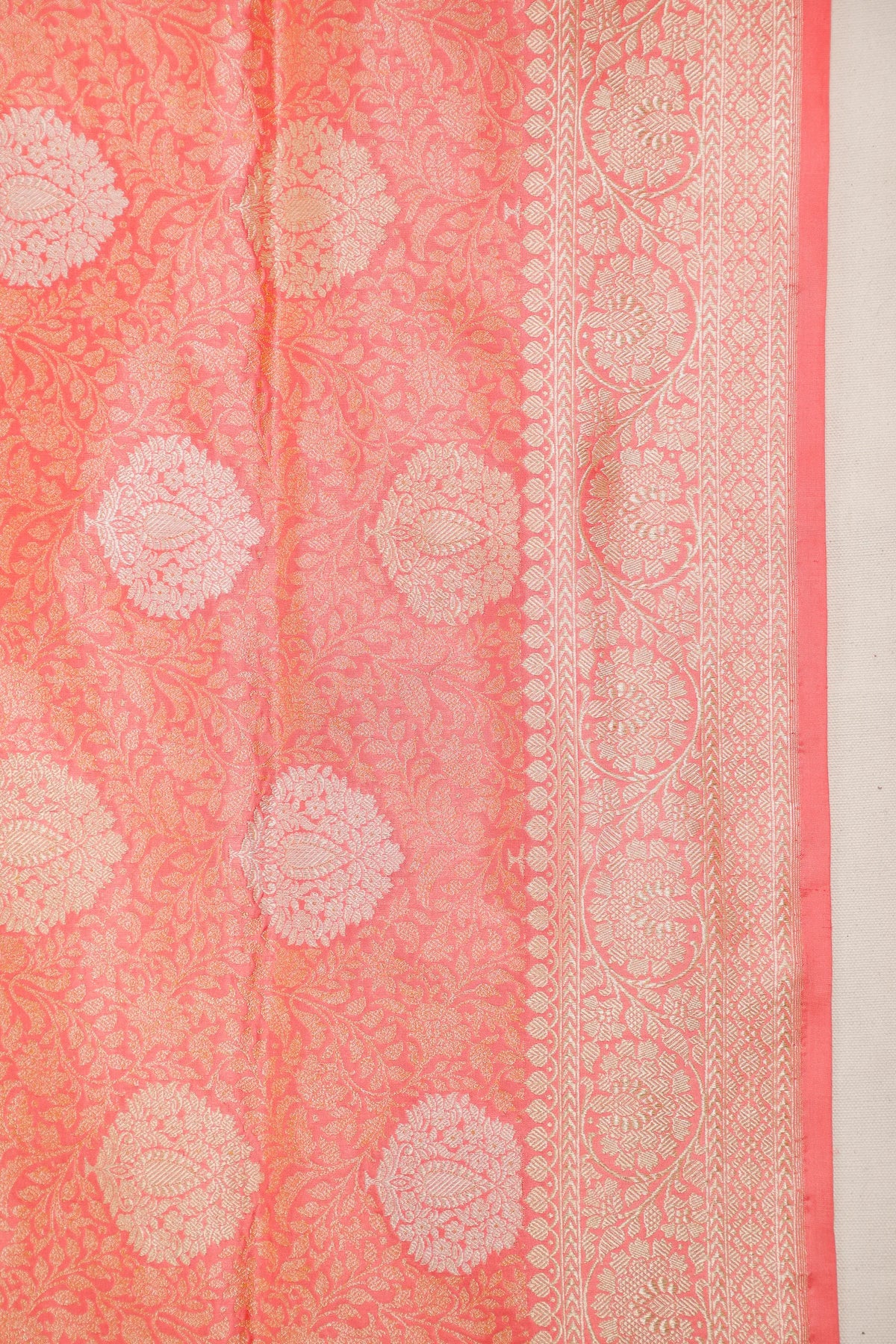 Peach Handloom Benarasi Brocade Katan Silk Saree