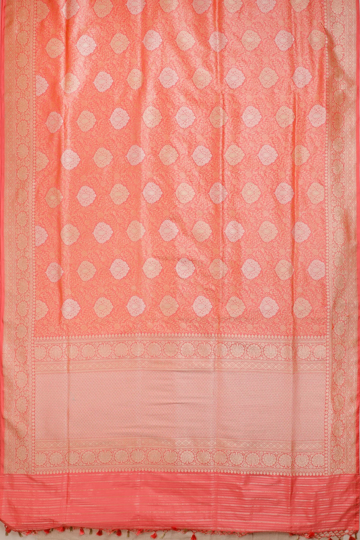 Peach Handloom Benarasi Brocade Katan Silk Saree