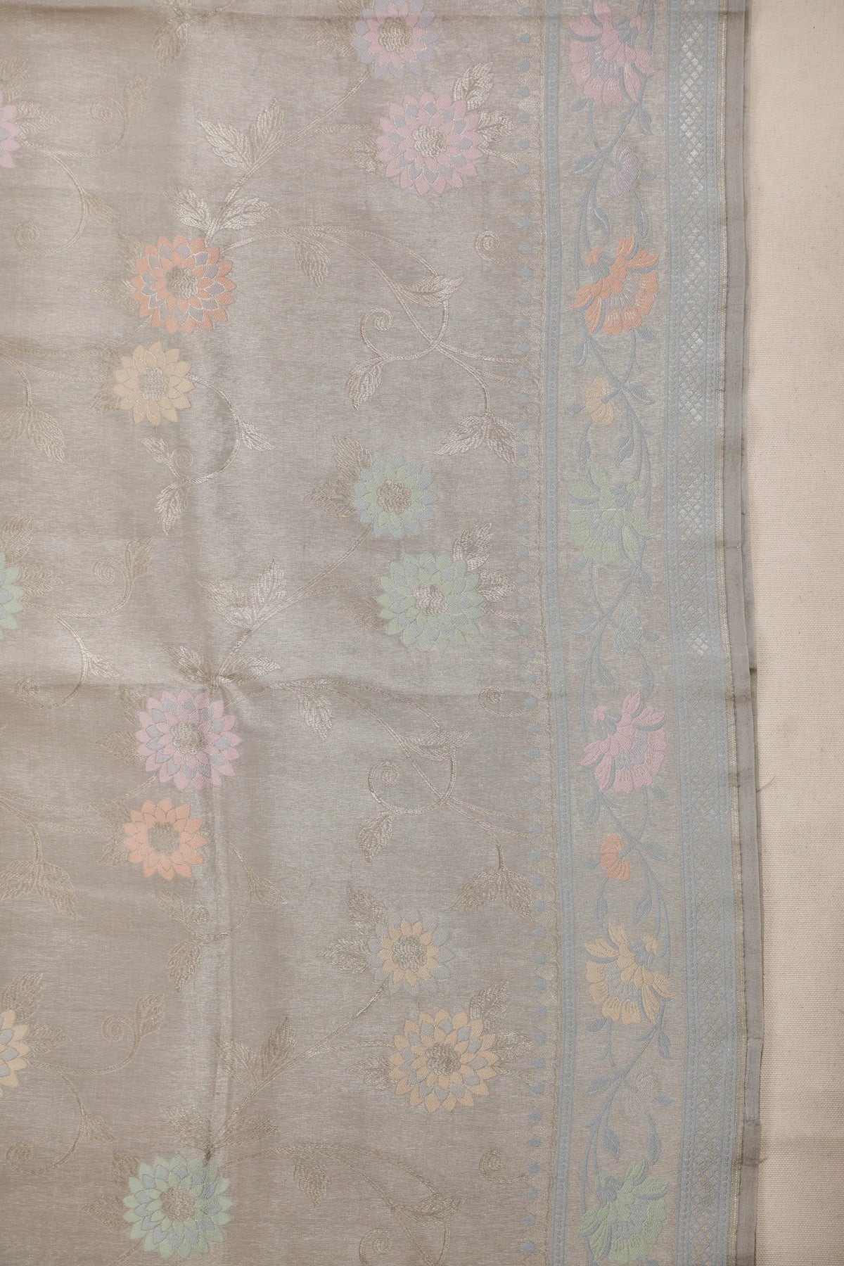 Slate Grey Handloom Benarasi Tussar Moonga Pure Sillk Saree