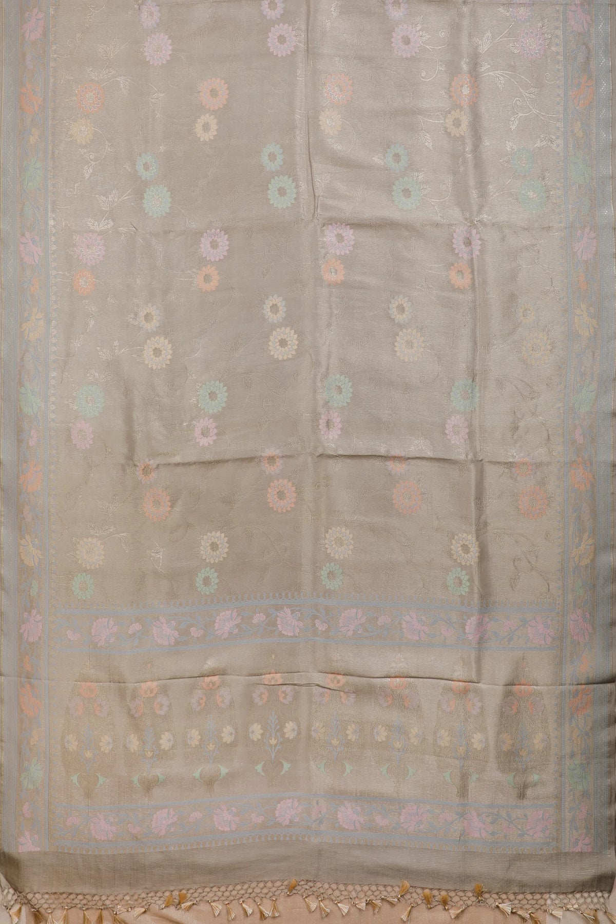 Slate Grey Handloom Benarasi Tussar Moonga Pure Sillk Saree