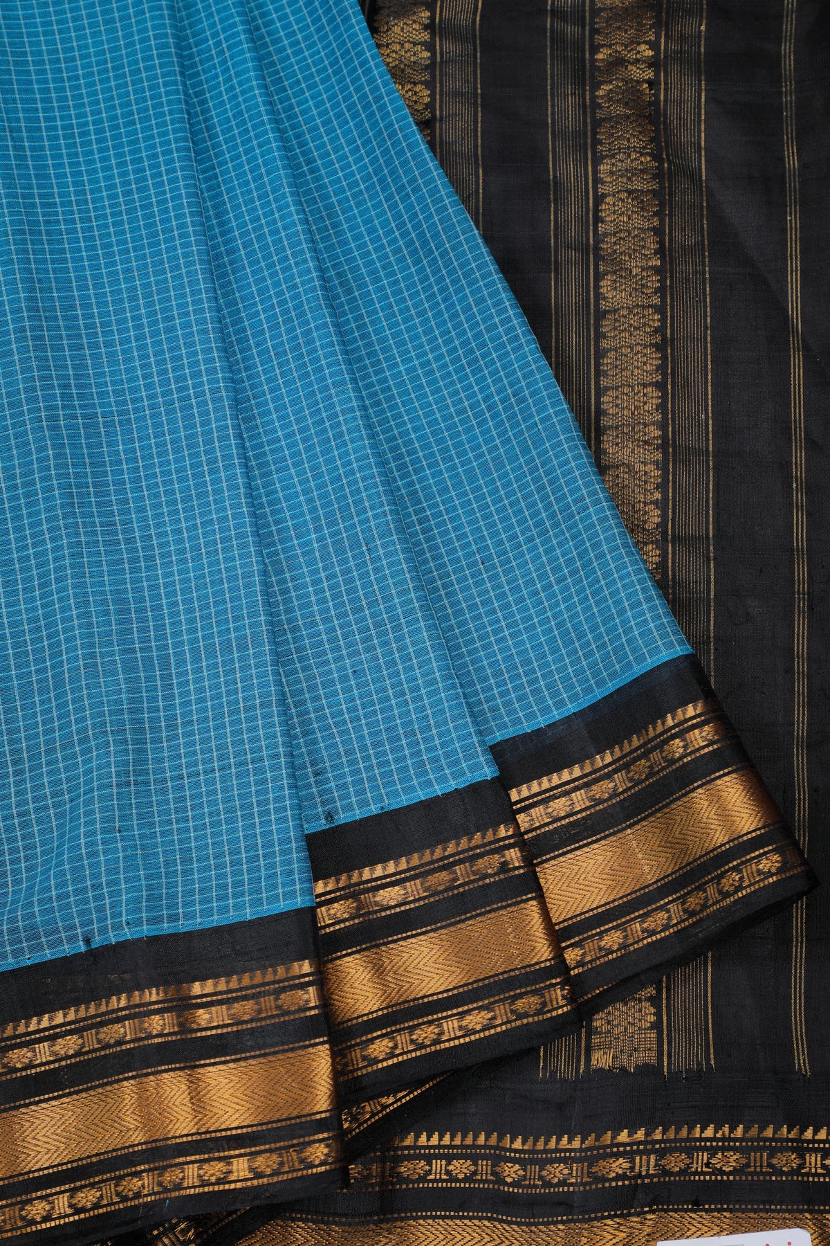 Sky Blue Handloom Pure Silk Cotton (Sico) Gadwal Saree