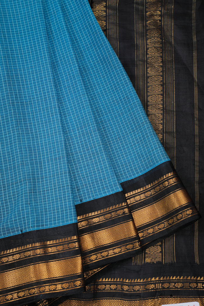 Sky Blue Handloom Pure Silk Cotton (Sico) Gadwal Saree