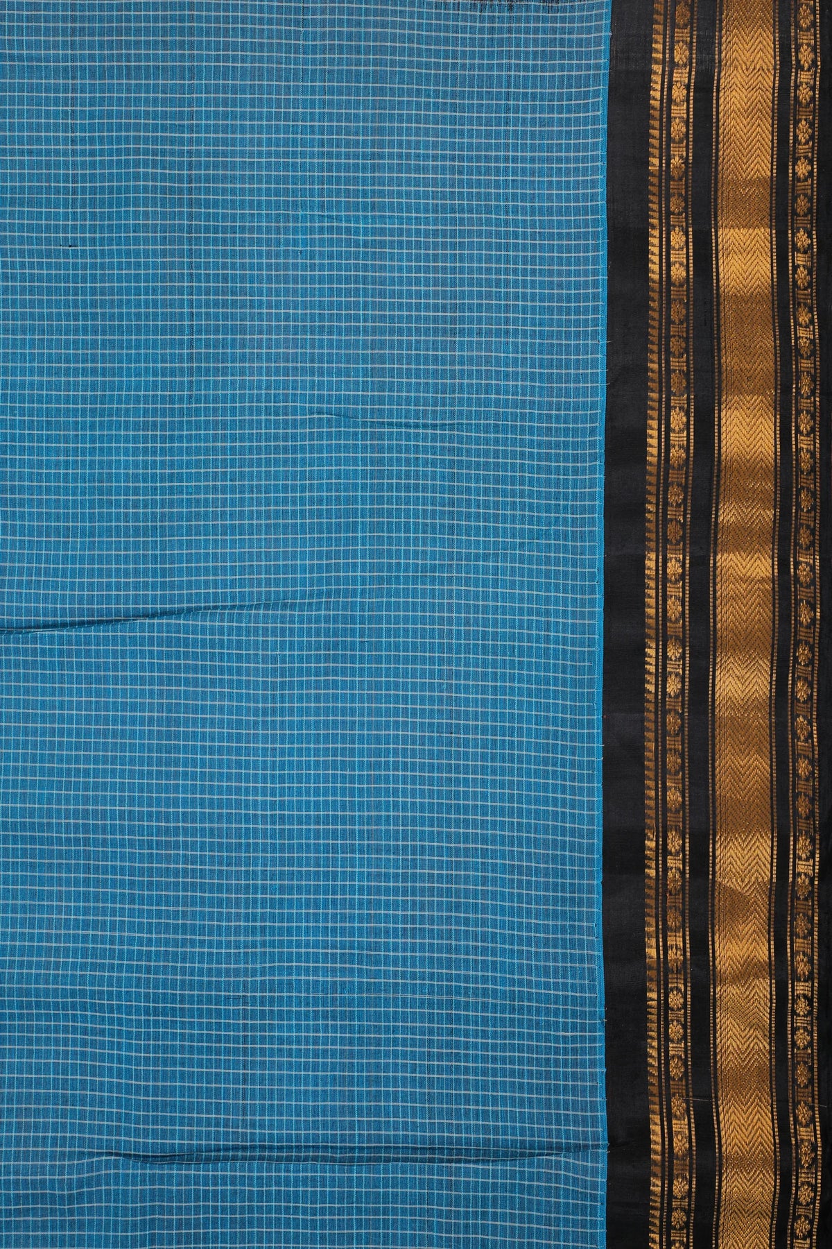 Sky Blue Handloom Pure Silk Cotton (Sico) Gadwal Saree