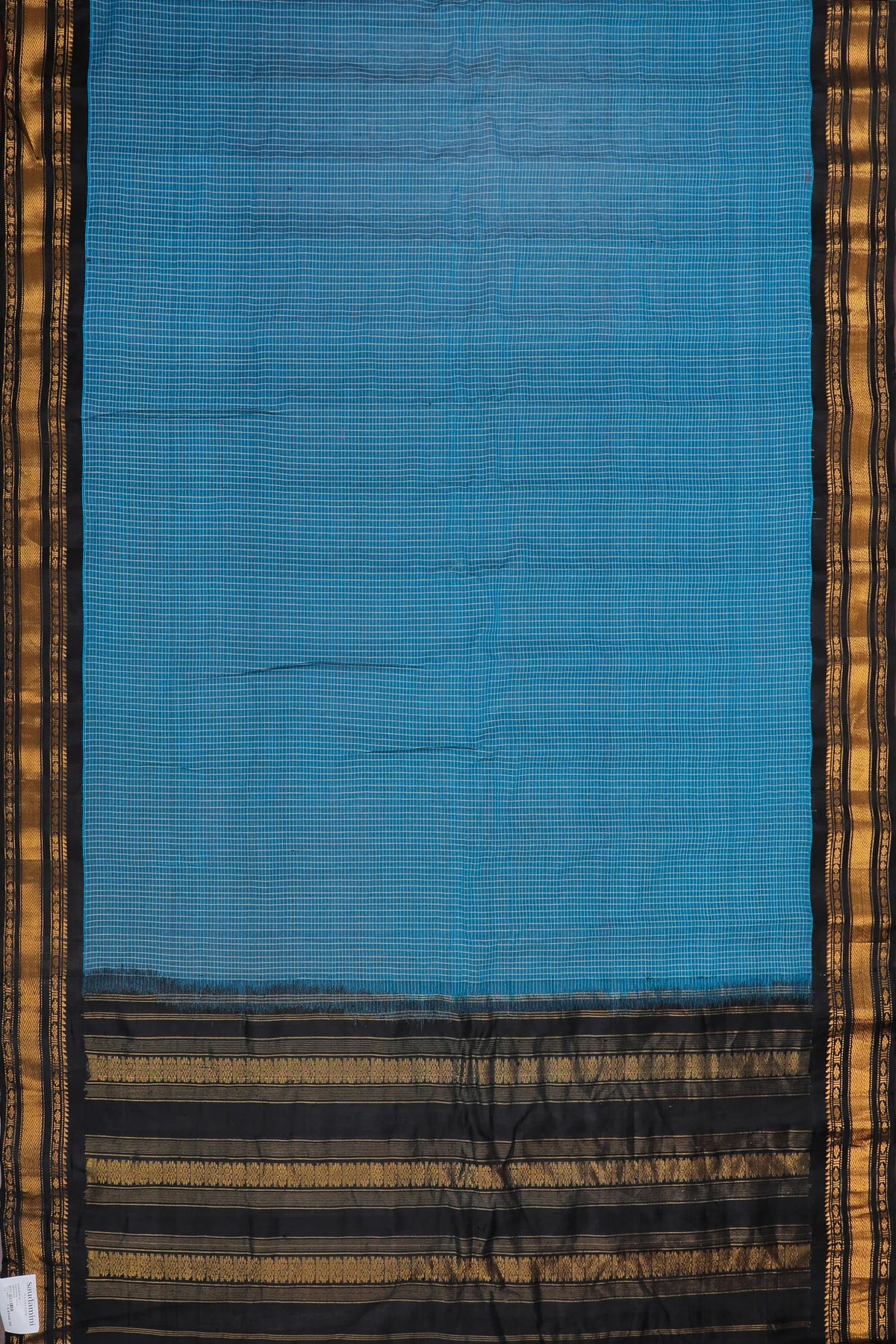 Sky Blue Handloom Pure Silk Cotton (Sico) Gadwal Saree