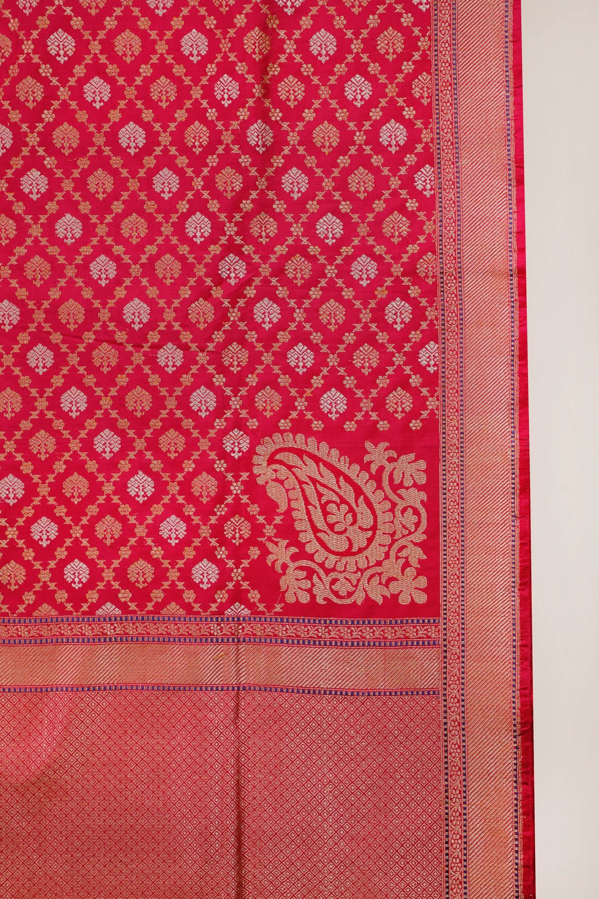 Red Handloom Real Zari Pure Silk Benarasi Saree - Revival Design