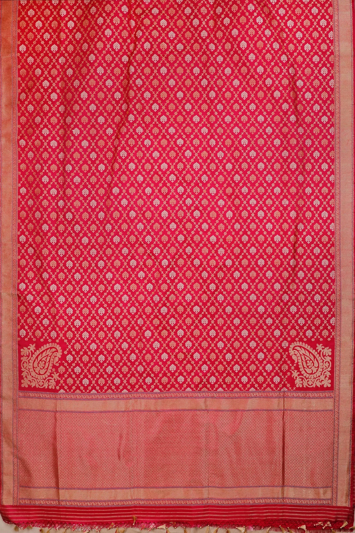 Red Handloom Real Zari Pure Silk Benarasi Saree - Revival Design