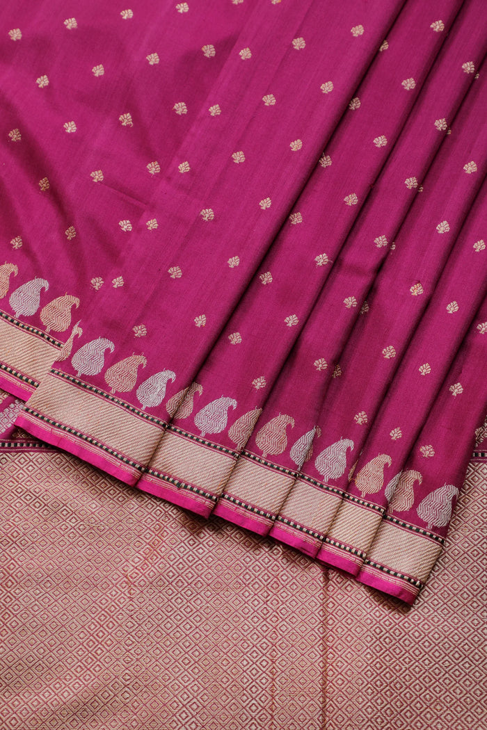 Magenta Katan and Spun Silk Benarasi Saree - Revival Design