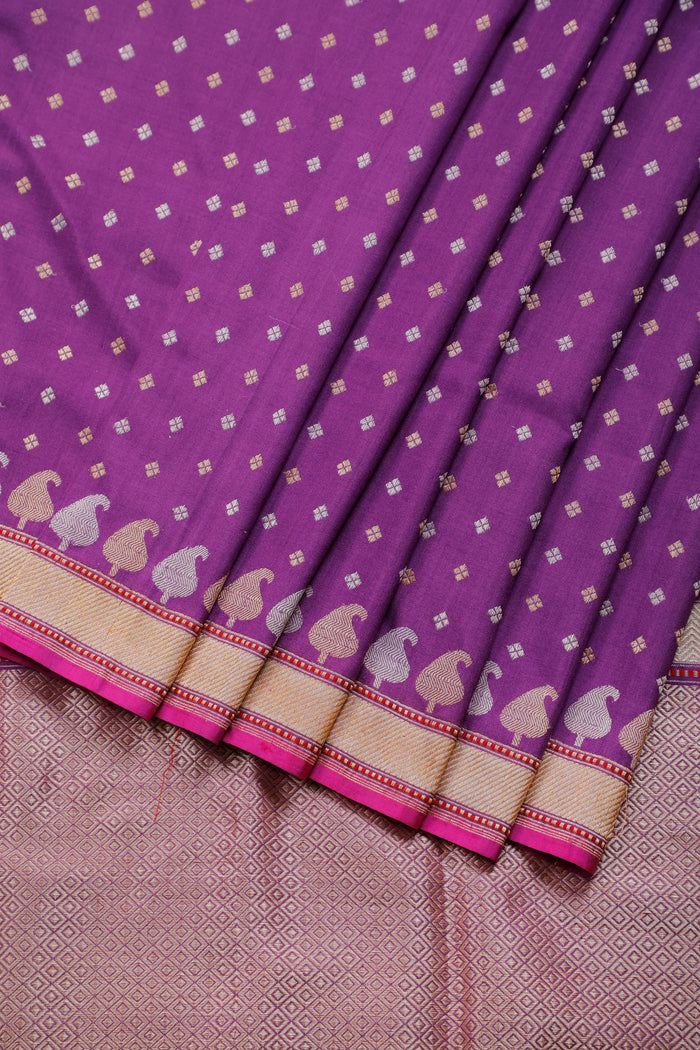 Purple Katan and Spun Silk Benarasi Saree - Revival Design
