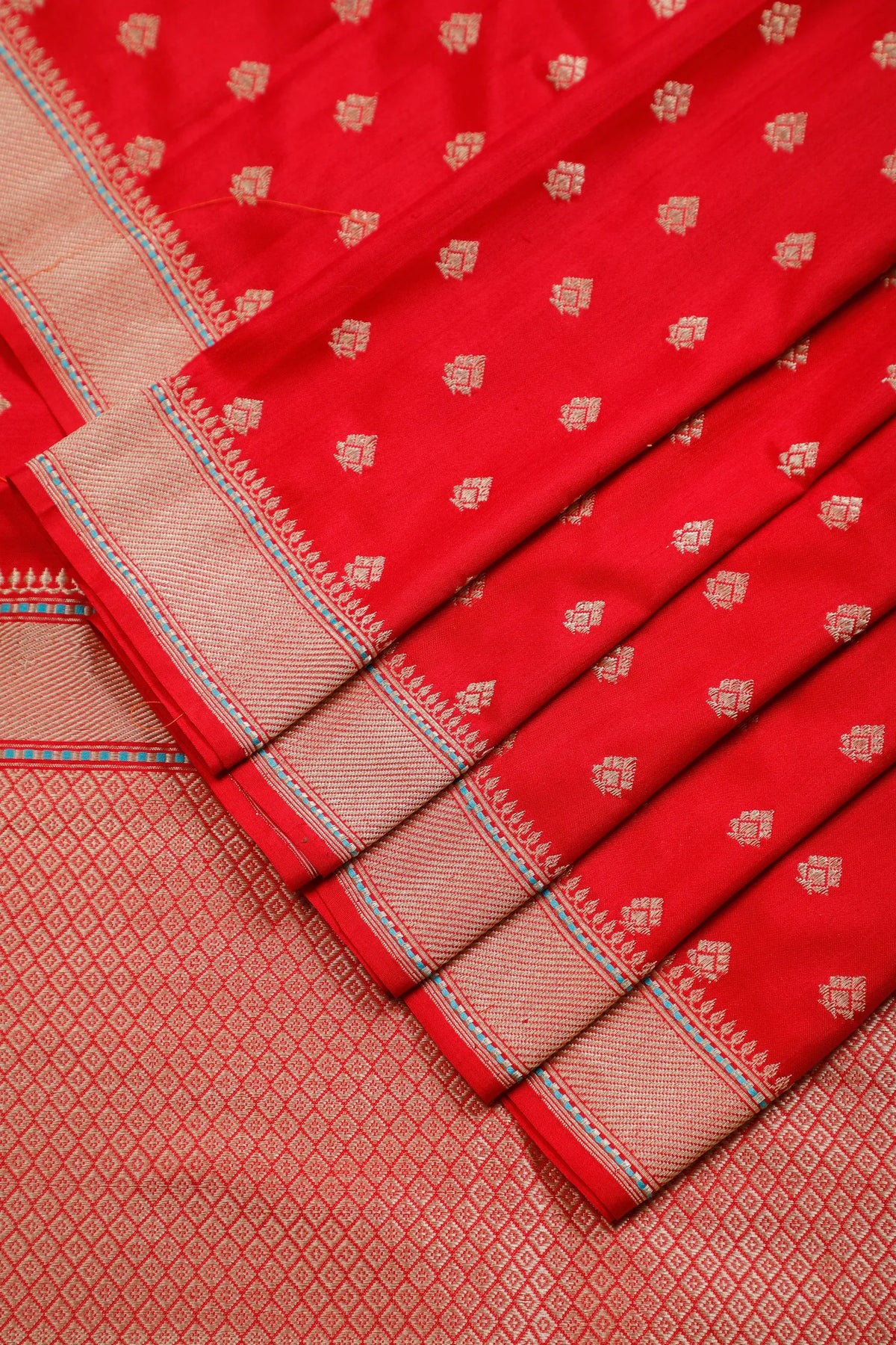 Red Handloom Real Zari Pure Silk Benarasi Saree - Revival Design