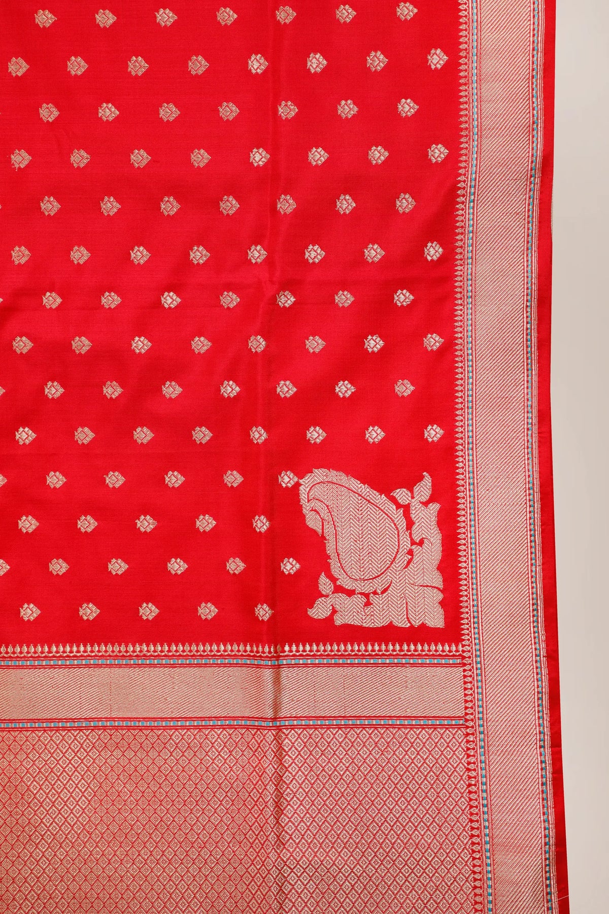 Red Handloom Real Zari Pure Silk Benarasi Saree - Revival Design