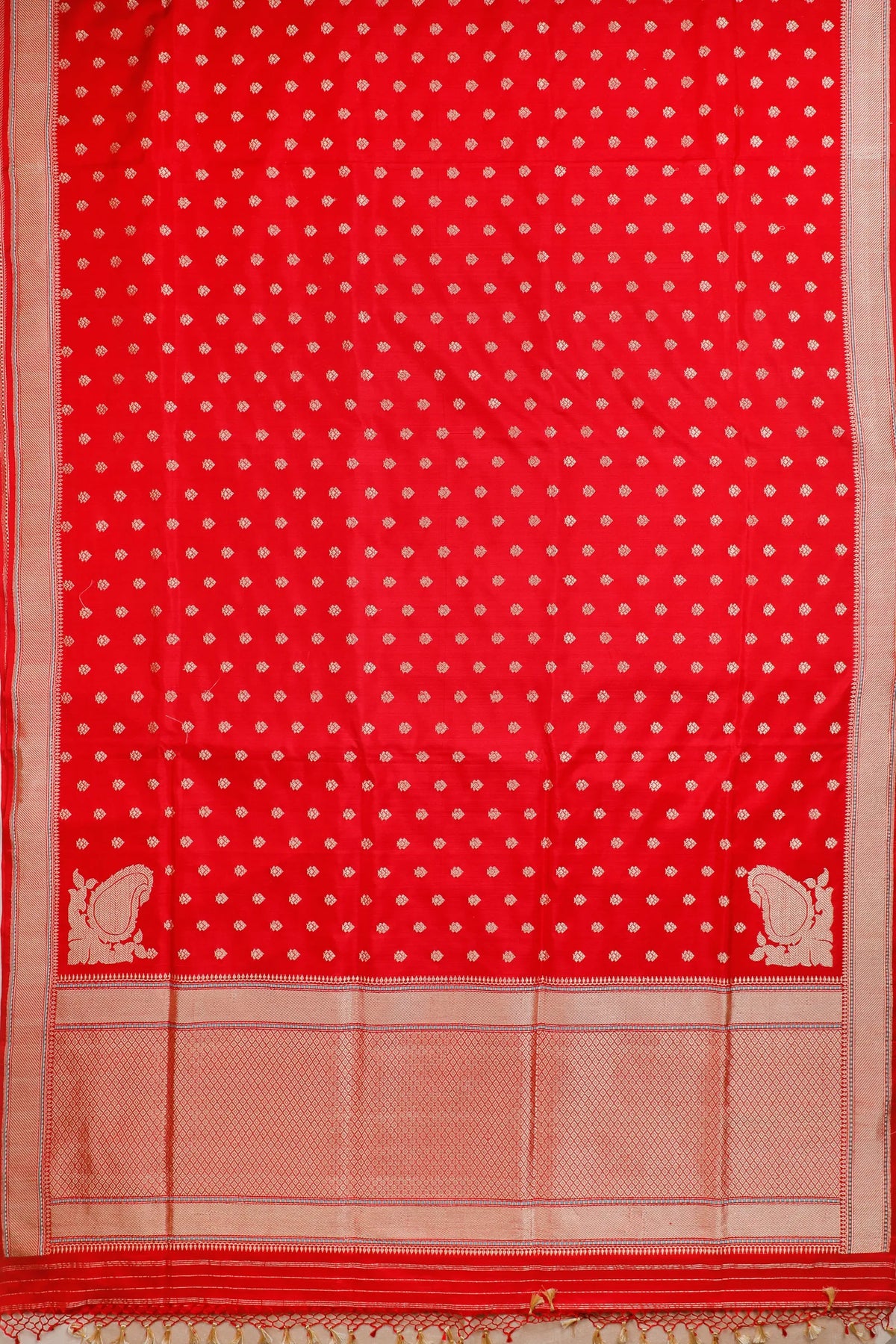 Red Handloom Real Zari Pure Silk Benarasi Saree - Revival Design