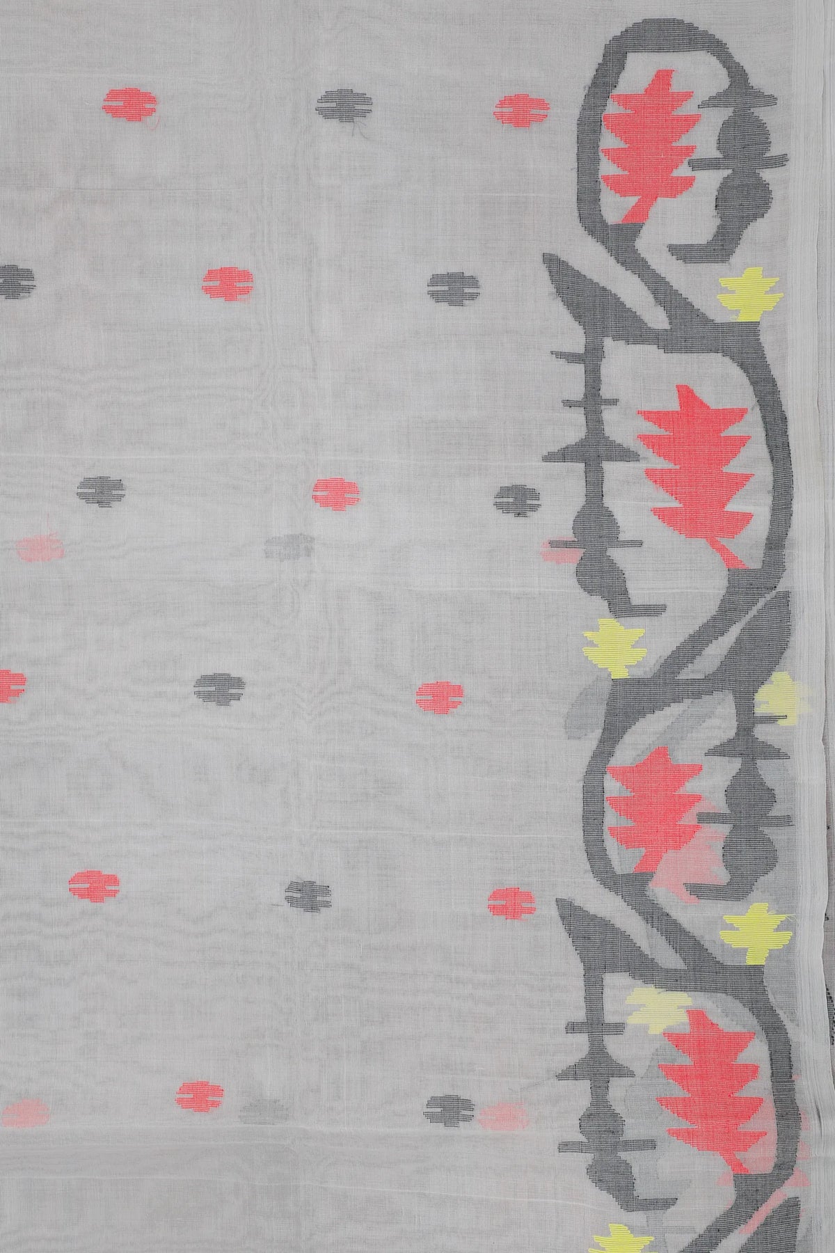 White Handloom Muslin Jamdani Saree