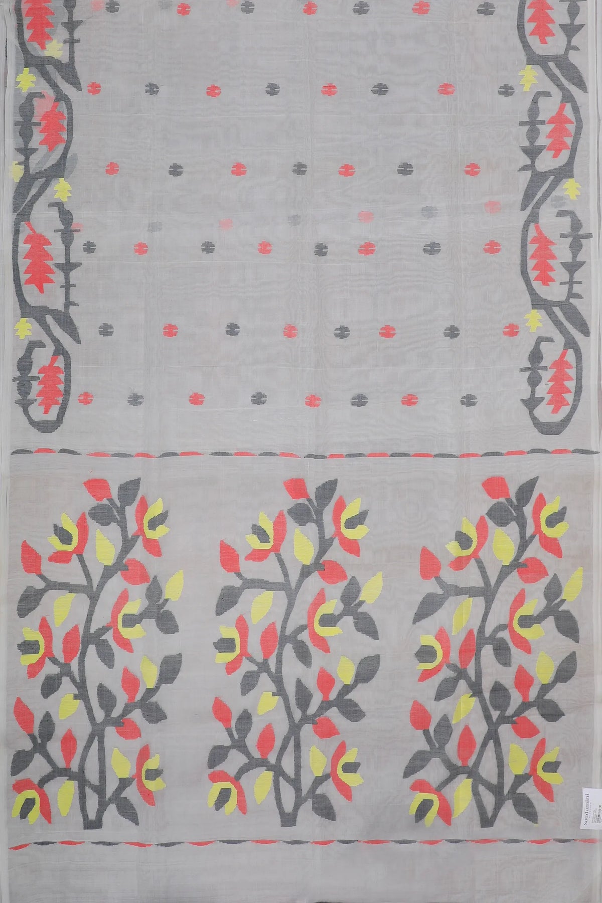 White Handloom Muslin Jamdani Saree