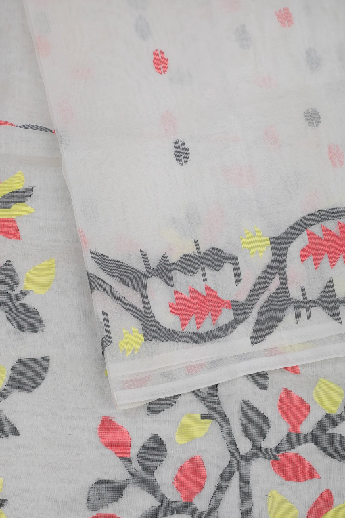 White Handloom Muslin Jamdani Saree
