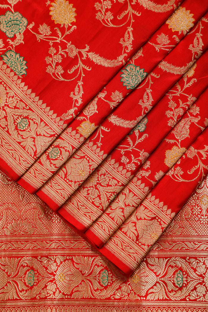 Red Handloom Benarasi Katan Silk Saree