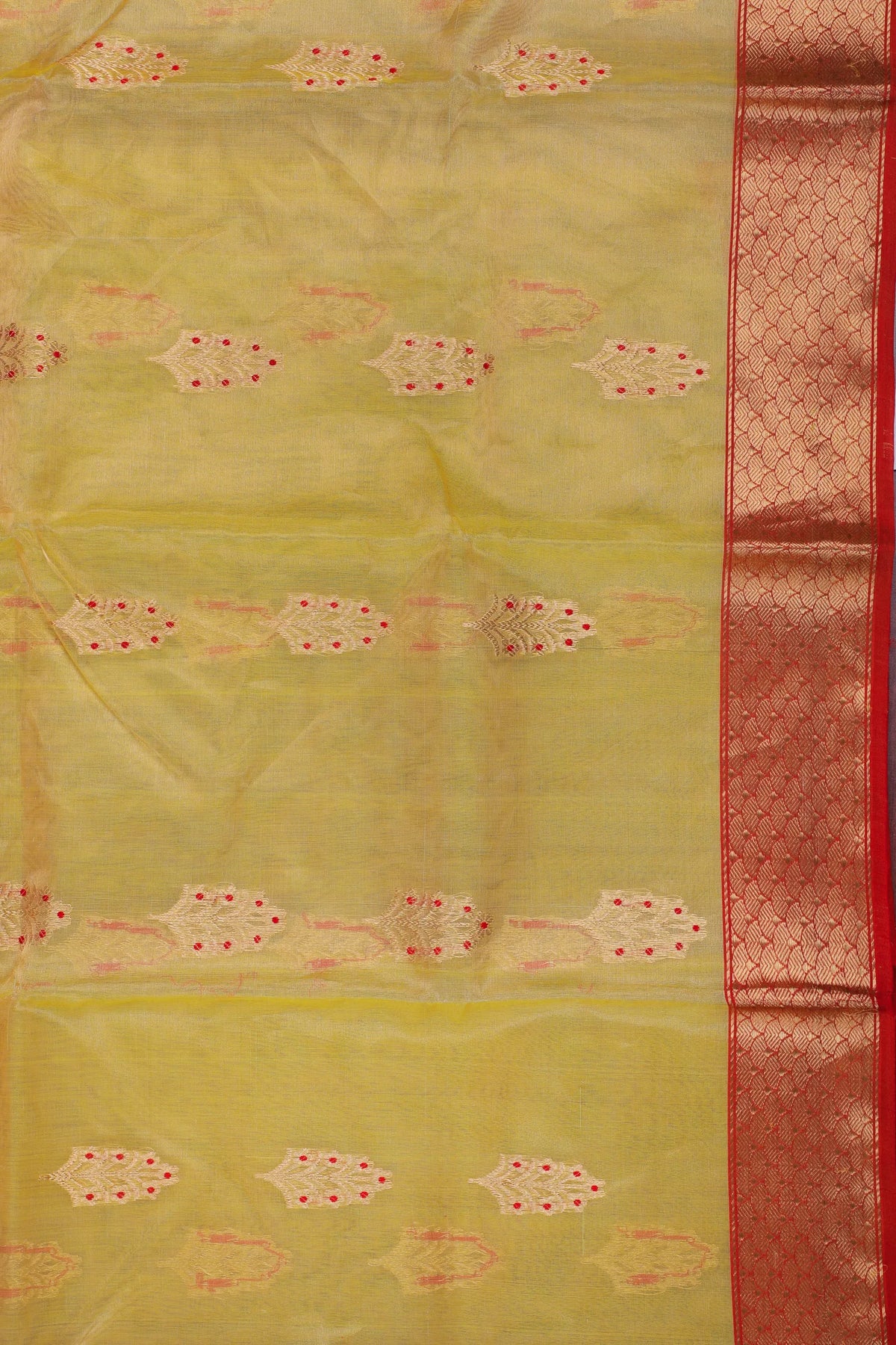 Lemon Yellow Handloom Pure Silk Tissue Chanderi Saree