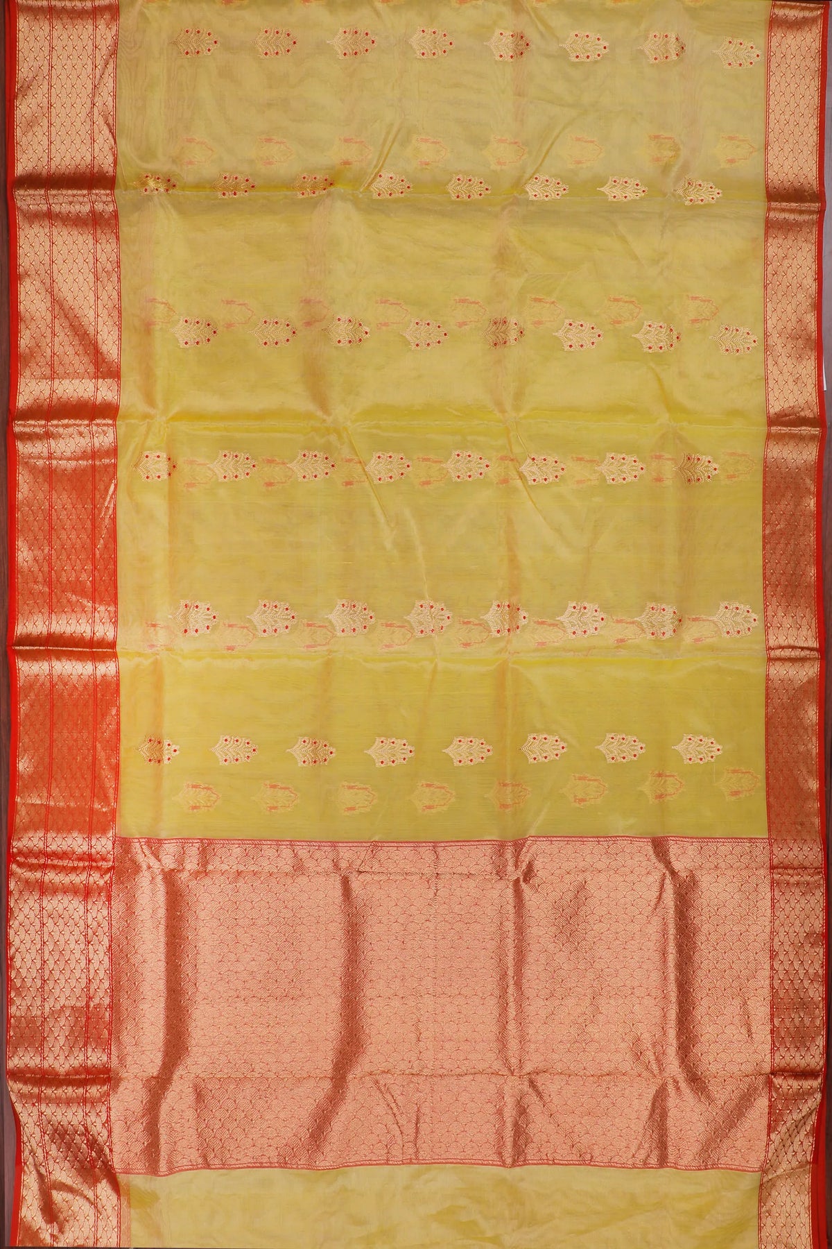 Lemon Yellow Handloom Pure Silk Tissue Chanderi Saree