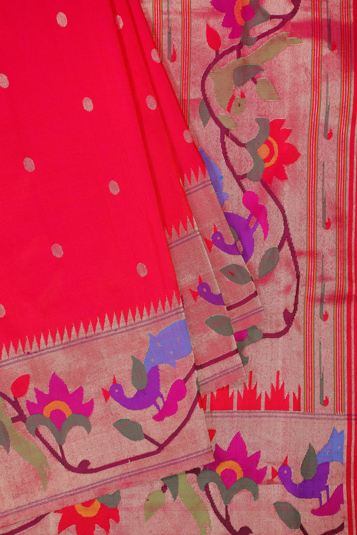 Dark Pink Handloom Pure Silk Paithani Saree with Brocade Border