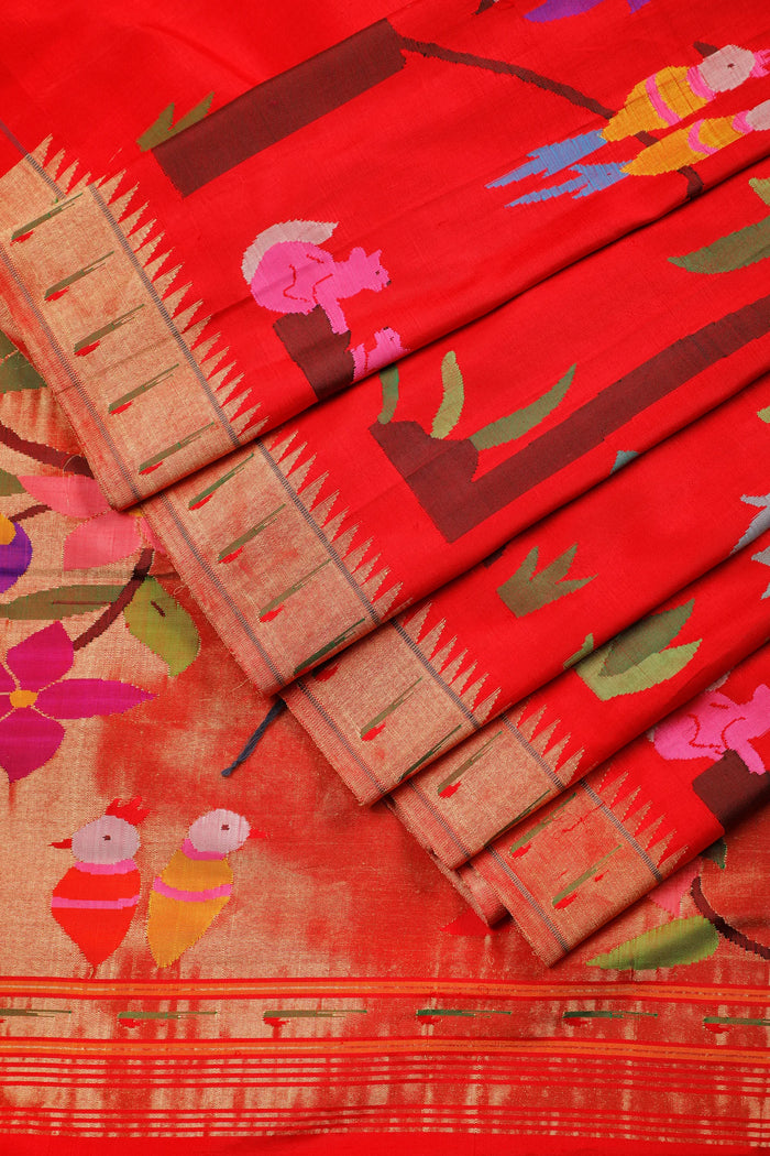 Red Pure Silk by Silk Handloom Paithani Saree with All Over Design