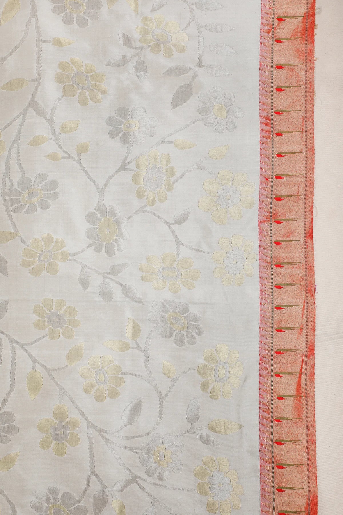 Off-White Pure Silk Handloom Tissue Paithani with All Over Design & Sonaroopa Zari