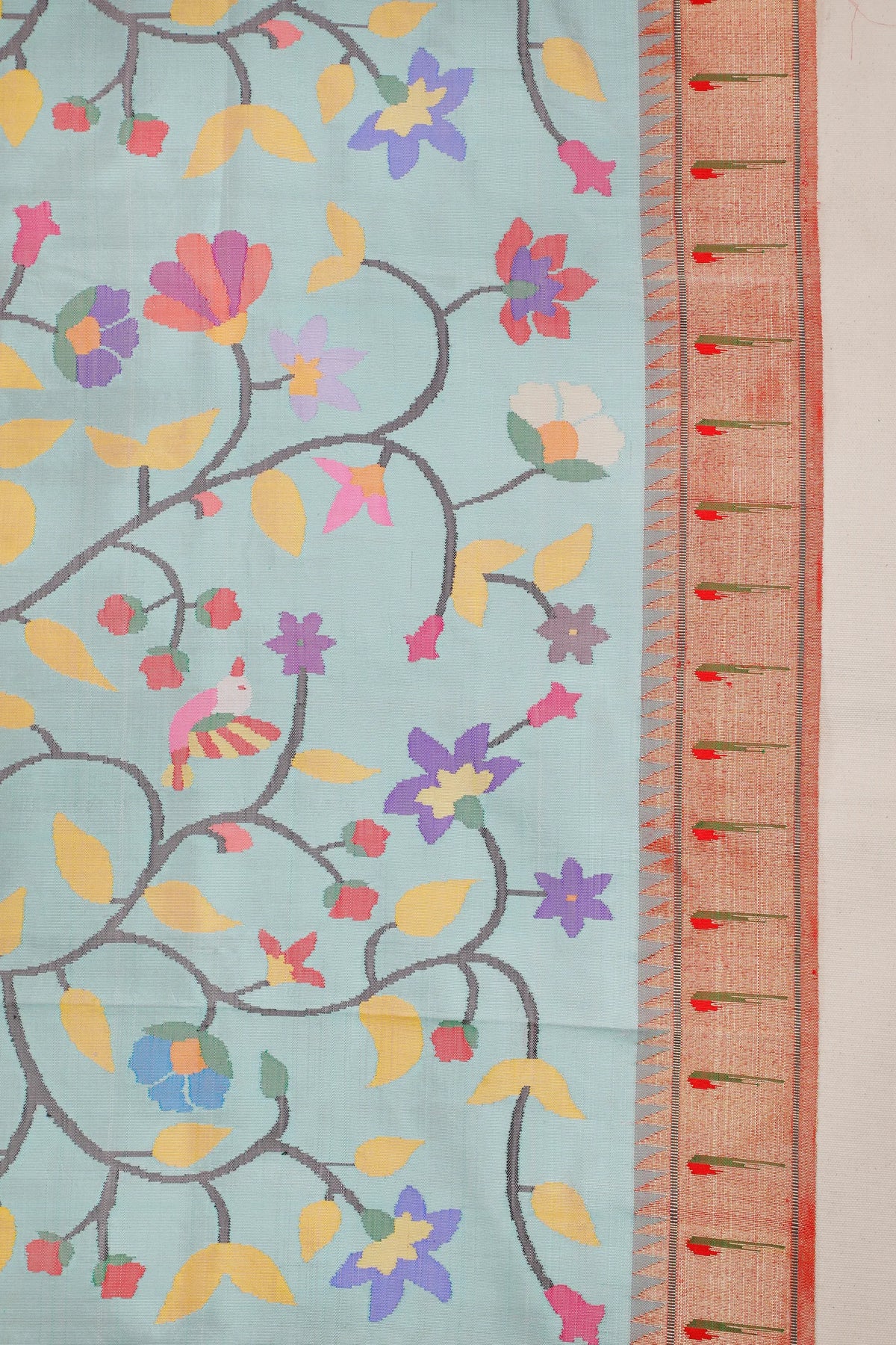 Pastel Blue Pure Silk Handloom All Over Paithani Saree - Silk by Silk