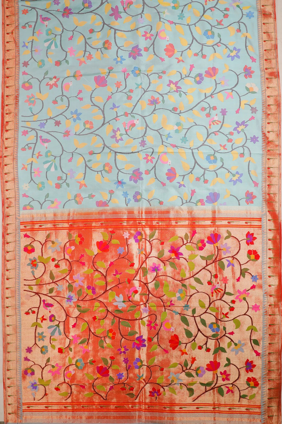 Pastel Blue Pure Silk Handloom All Over Paithani Saree - Silk by Silk