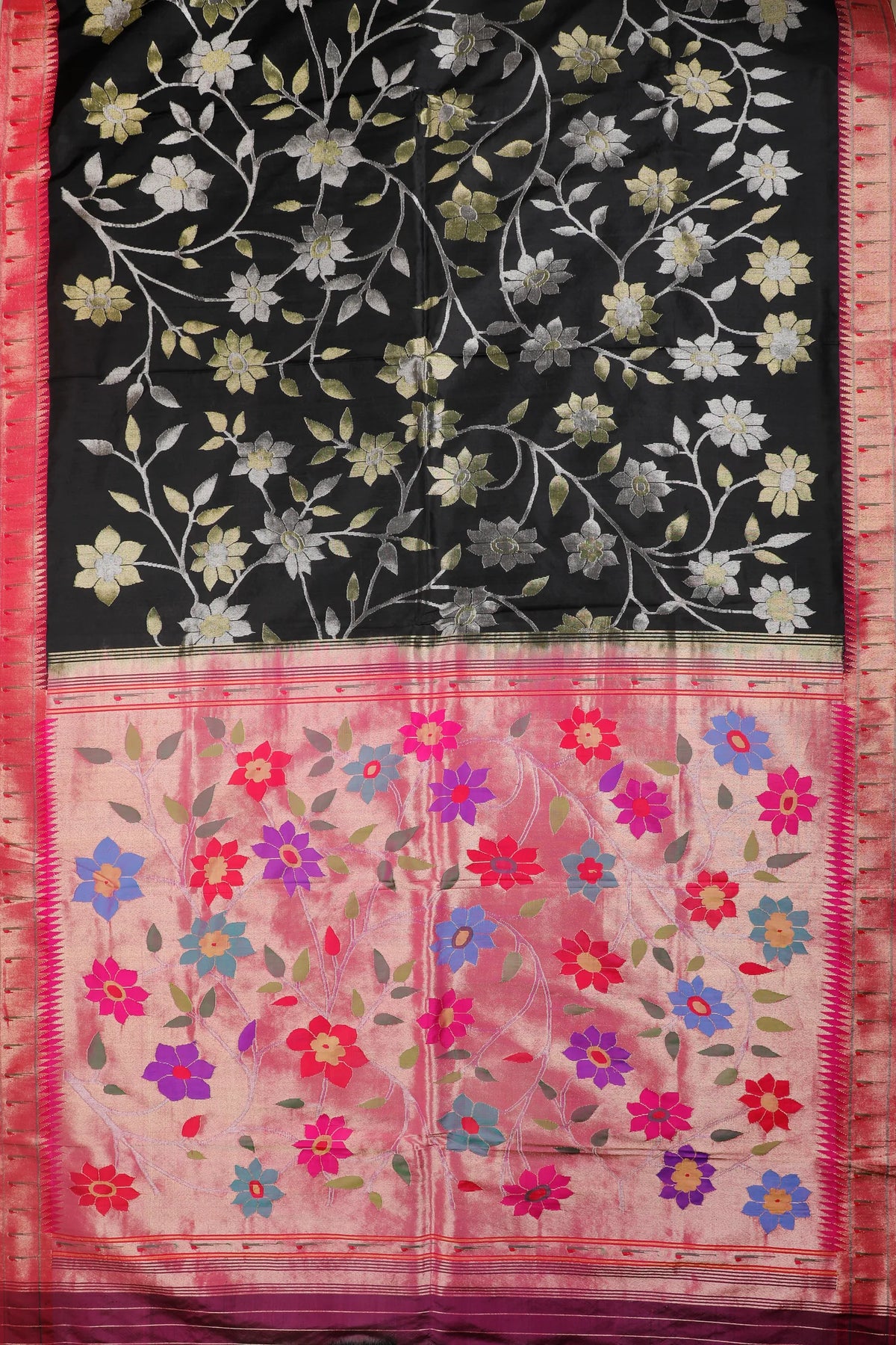 Black Pure Silk by Silk Handloom Paithani Saree with All Over Design