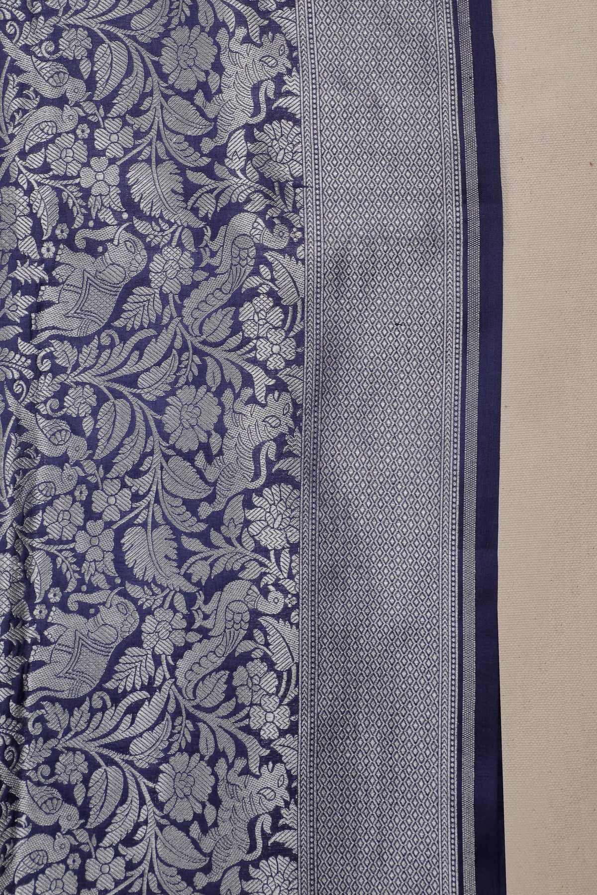 Ink Blue Handloom Benarasi Katan Silk Saree - Shikargah Design