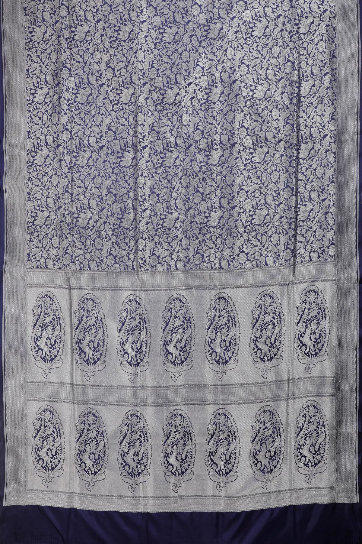 Ink Blue Handloom Benarasi Katan Silk Saree - Shikargah Design