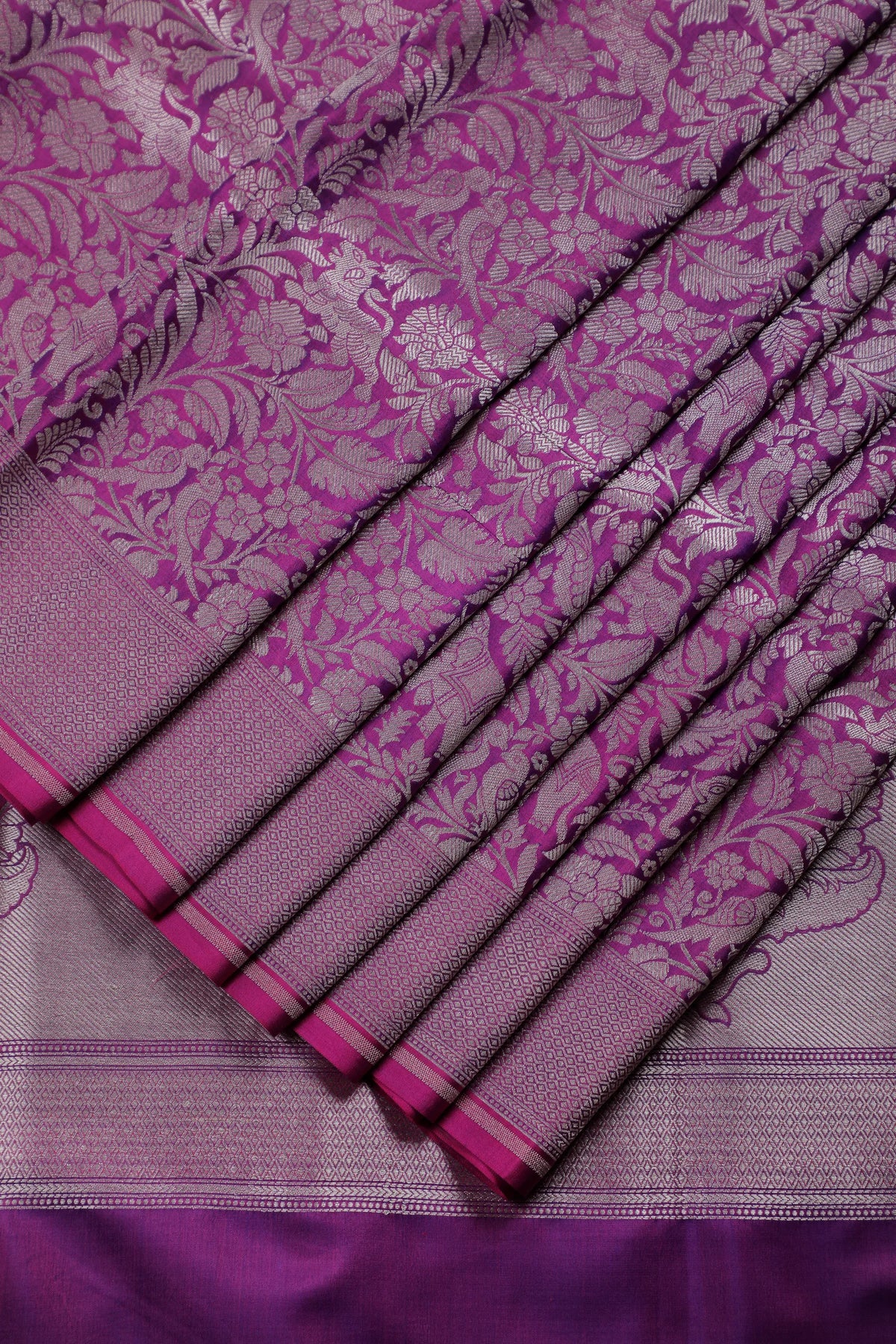 Purple Handloom Benarasi Katan Silk Saree - Shikargah Design