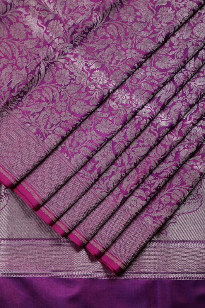 Purple Handloom Benarasi Katan Silk Saree - Shikargah Design