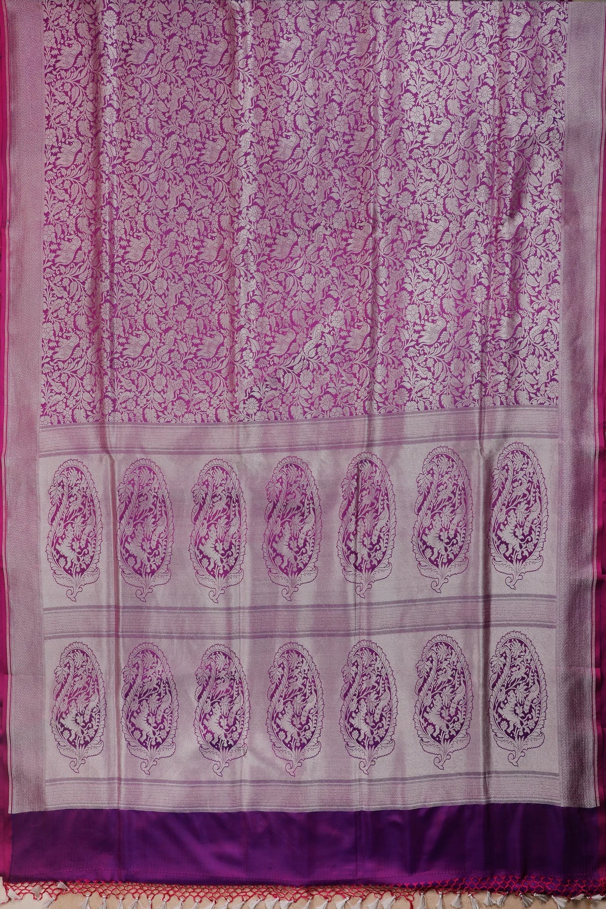 Purple Handloom Benarasi Katan Silk Saree - Shikargah Design