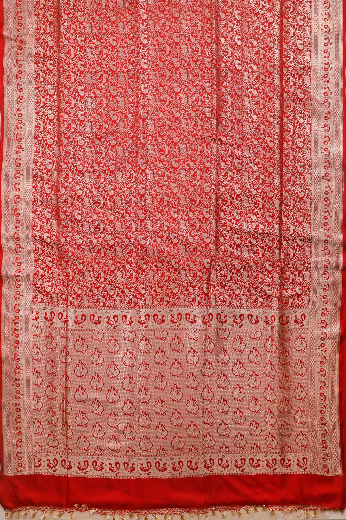 Maroon Real Zari Pure Silk Benarasi Saree - Revival Design with Shikargah Patterm