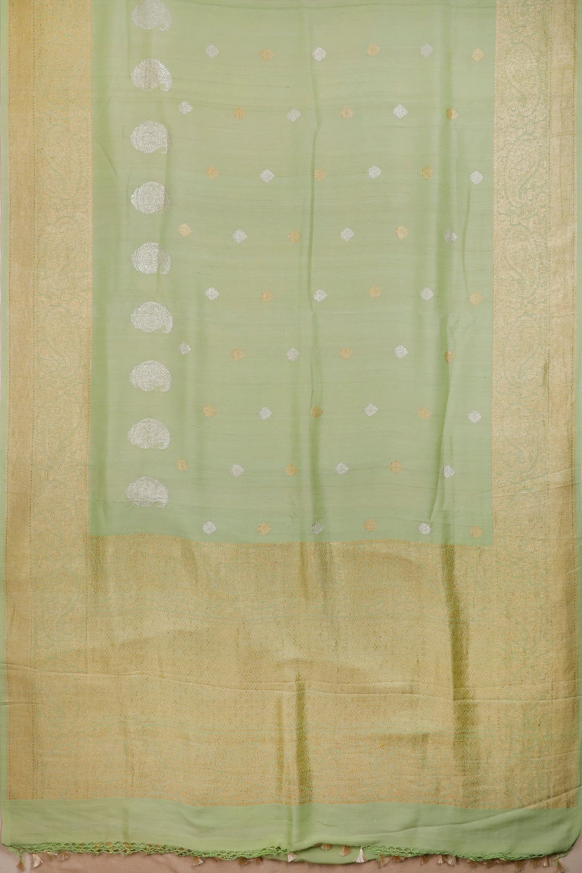 Pista Green Handloom Benarasi Tussar Moonga Pure Sillk Saree