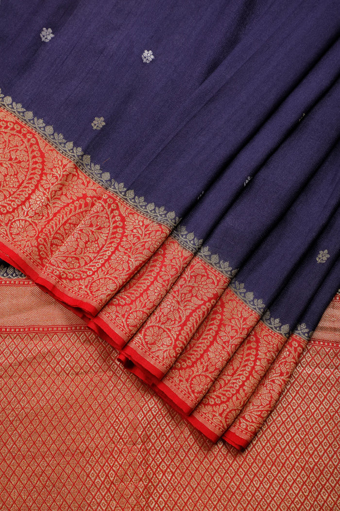 Deep Purple Handloom Benarasi Tussar Moonga Pure Sillk Saree