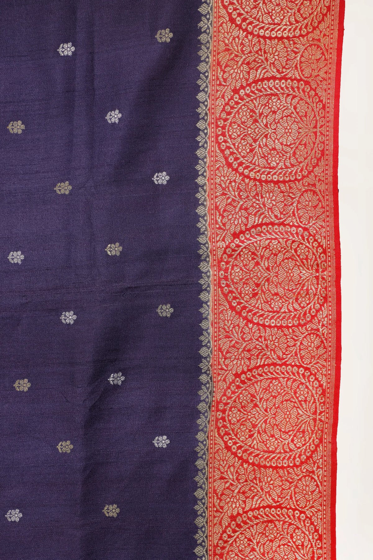 Deep Purple Handloom Benarasi Tussar Moonga Pure Sillk Saree